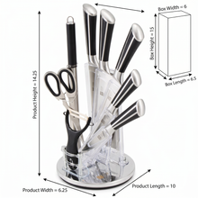 Premium Kitchen Knife Set with Acrylic Rotating Stand - Stainless Steel Knives, Scissors & Peeler (Complete Cutlery Set)