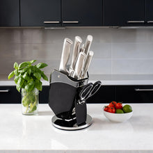 Premium Stainless Steel Knife Set with Black Block & Kitchen Scissors - Modern Non-Slip Handles