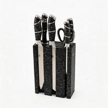 Granite-Style Stainless Steel Knife Set with Black Speckled Block & Ergonomic Handles