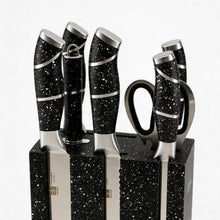 Granite-Style Stainless Steel Knife Set with Black Speckled Block & Ergonomic Handles