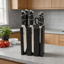Granite-Style Stainless Steel Knife Set with Black Speckled Block & Ergonomic Handles