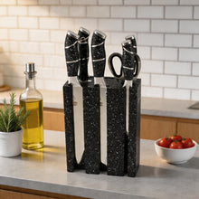 Granite-Style Stainless Steel Knife Set with Black Speckled Block & Ergonomic Handles