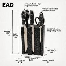 Granite-Style Stainless Steel Knife Set with Black Speckled Block & Ergonomic Handles