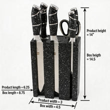 Granite-Style Stainless Steel Knife Set with Black Speckled Block & Ergonomic Handles