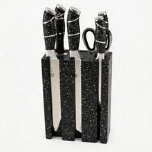 Granite-Style Stainless Steel Knife Set with Black Speckled Block & Ergonomic Handles
