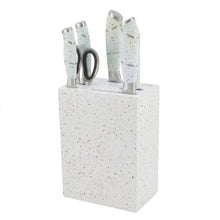 White Granite-Style Stainless Steel Knife Set with Speckled Block & Ergonomic Handles