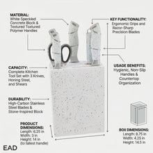 White Granite-Style Stainless Steel Knife Set with Speckled Block & Ergonomic Handles