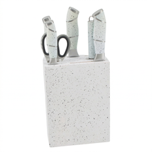 White Granite-Style Stainless Steel Knife Set with Speckled Block & Ergonomic Handles