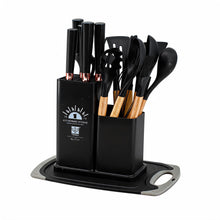 Multi-Function Silicone Kitchen Utensil & Knife Storage Set with Cutting Board - Black