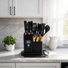 Multi-Function Silicone Kitchen Utensil & Knife Storage Set with Cutting Board - Black