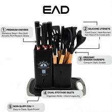 Multi-Function Silicone Kitchen Utensil & Knife Storage Set with Cutting Board - Black