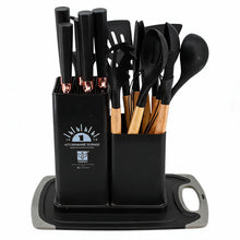 Multi-Function Silicone Kitchen Utensil & Knife Storage Set with Cutting Board - Black