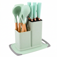 Multi-Function Silicone Kitchen Utensil & Knife Storage Set with Cutting Board - Pistachio