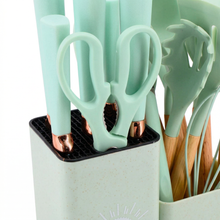 Multi-Function Silicone Kitchen Utensil & Knife Storage Set with Cutting Board - Pistachio