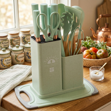 Multi-Function Silicone Kitchen Utensil & Knife Storage Set with Cutting Board - Pistachio