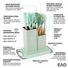 Multi-Function Silicone Kitchen Utensil & Knife Storage Set with Cutting Board - Pistachio