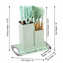 Multi-Function Silicone Kitchen Utensil & Knife Storage Set with Cutting Board - Pistachio