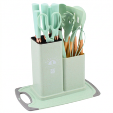 Multi-Function Silicone Kitchen Utensil & Knife Storage Set with Cutting Board - Pistachio
