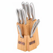Stainless Steel Knife Block Set with Wooden Stand  - 8 Piece