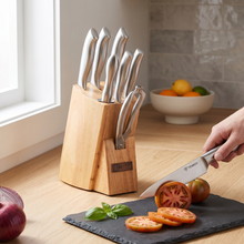Stainless Steel Knife Block Set with Wooden Stand  - 8 Piece