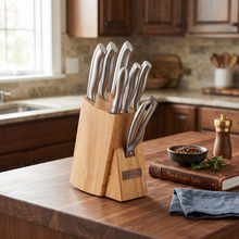 Stainless Steel Knife Block Set with Wooden Stand  - 8 Piece