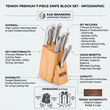 Stainless Steel Knife Block Set with Wooden Stand  - 8 Piece