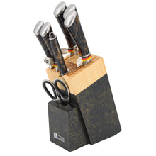 Luxury Black & Gold Marble Knife Block Set with Stainless Steel Knives