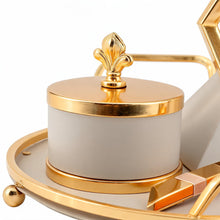 Modern Beige Geometric Mabkhara Bakhoor Incense Burner Set with Gold Tray