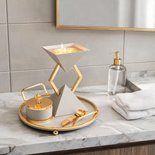 Modern Beige Geometric Mabkhara Bakhoor Incense Burner Set with Gold Tray