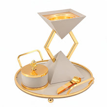 Modern Beige Geometric Mabkhara Bakhoor Incense Burner Set with Gold Tray