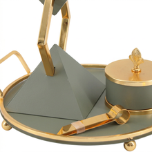 Modern Geometric Sage Green Mabkhara Bakhoor Incense Burner Set with Tray