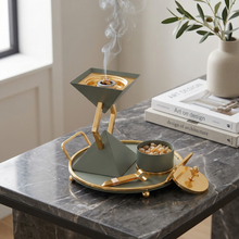 Modern Geometric Sage Green Mabkhara Bakhoor Incense Burner Set with Tray