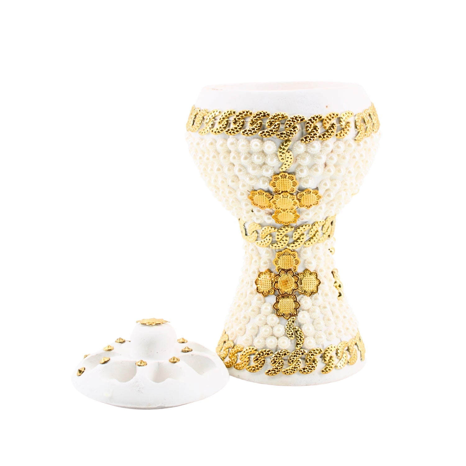 XLarge White-Gold Traditional Clay Incense Burner | www.eladhamdist.com