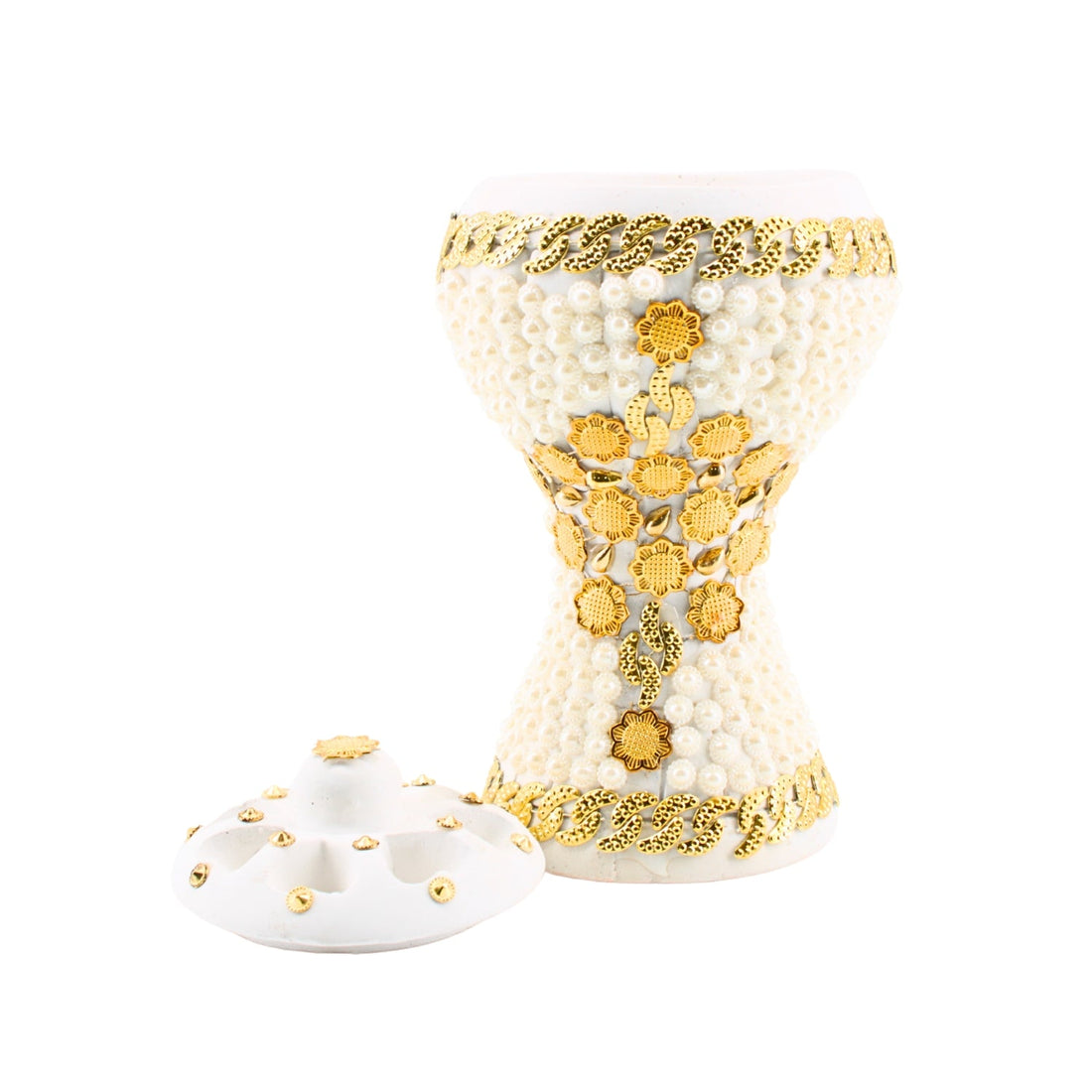 XLarge White-Gold Traditional Clay Incense Burner | www.eladhamdist.com