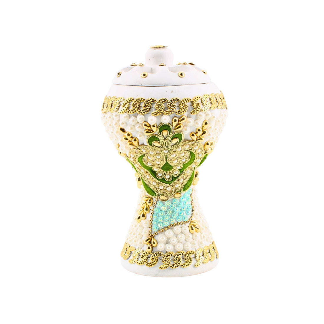 XLarge White-Gold Traditional Clay Incense Burner | www.eladhamdist.com
