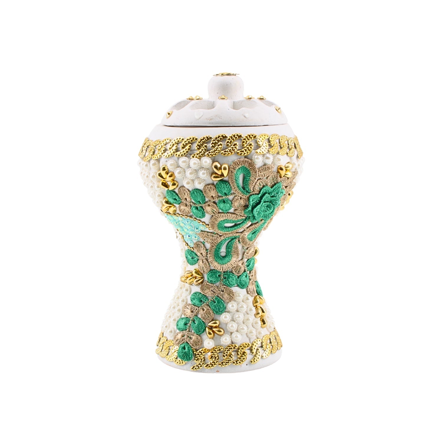 XLarge White-Gold Traditional Clay Incense Burner | www.eladhamdist.com