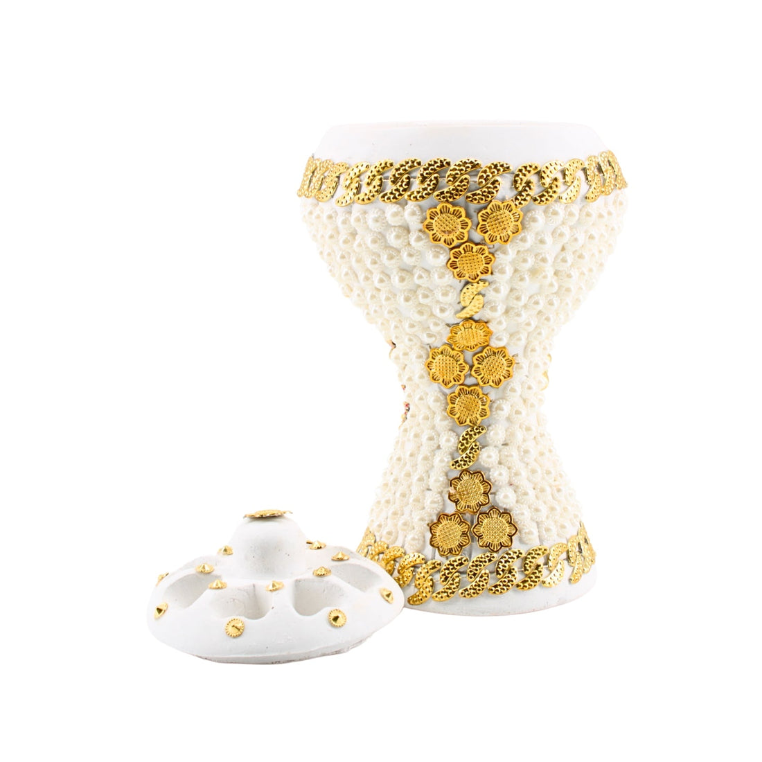 XLarge White-Gold Traditional Clay Incense Burner | www.eladhamdist.com