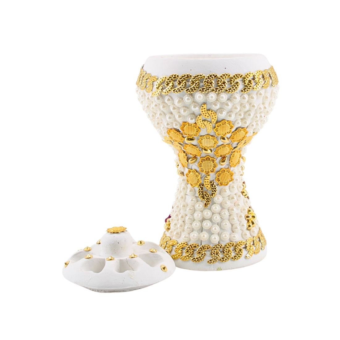 XLarge White-Gold Traditional Clay Incense Burner | www.eladhamdist.com