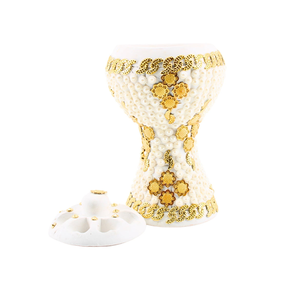 XLarge White-Gold Traditional Clay Incense Burner | www.eladhamdist.com