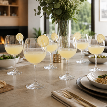 Clear Stemmed Wine Glass Set - Classic Round Bowl Drinking Glasses (Set of 6)