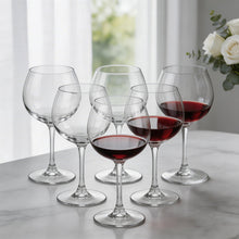 Clear Stemmed Wine Glass Set - Classic Round Bowl Drinking Glasses (Set of 6)