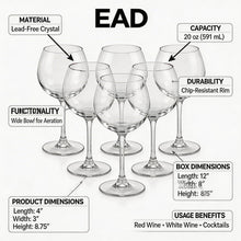 Clear Stemmed Wine Glass Set - Classic Round Bowl Drinking Glasses (Set of 6)