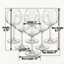 Clear Stemmed Wine Glass Set - Classic Round Bowl Drinking Glasses (Set of 6)