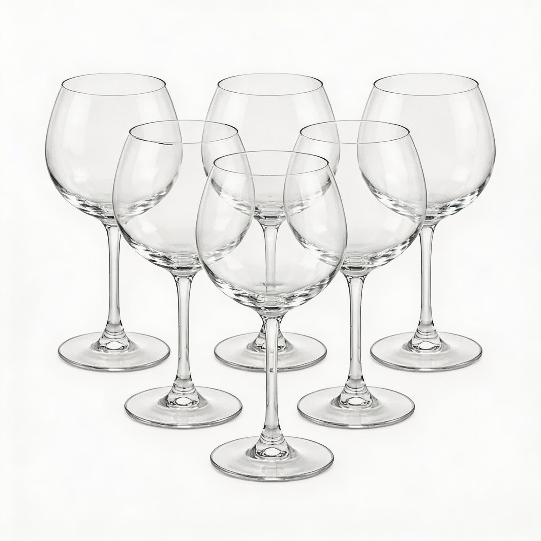 Clear Stemmed Wine Glass Set - Classic Round Bowl Drinking Glasses (Set of 6)