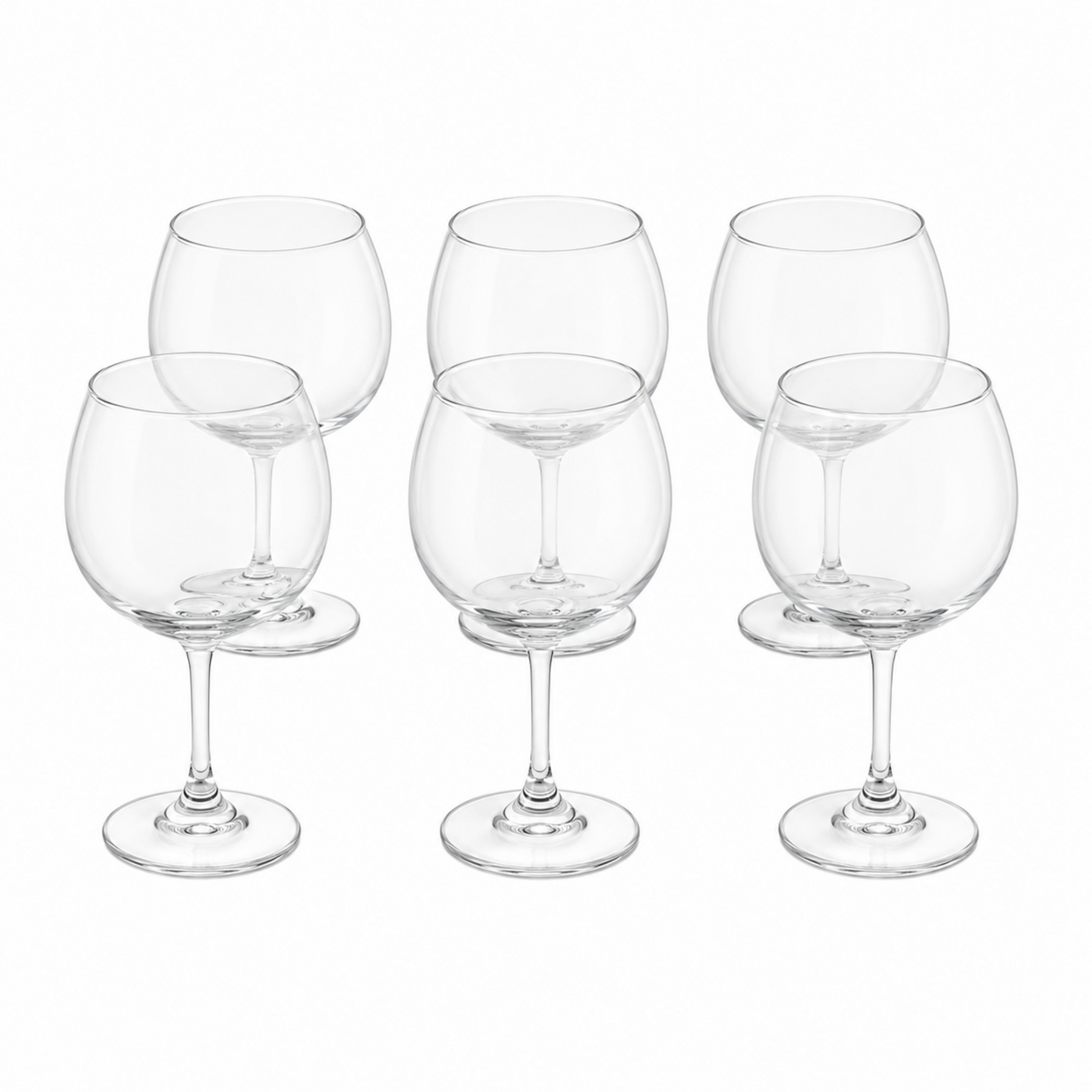 Clear Stemmed Wine Glass Set - Classic Round Bowl Drinking Glasses (Set of 6)