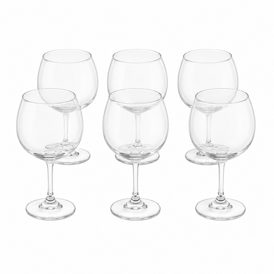 Clear Stemmed Wine Glass Set - Classic Round Bowl Drinking Glasses (Set of 6)