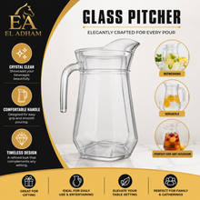 Clear Glass Beverage Pitcher with Lid and Handle, 8.5 Inch