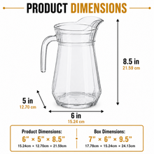 Clear Glass Beverage Pitcher with Lid and Handle, 8.5 Inch