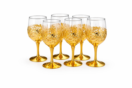 Luxury Gold Tea Cup Set with Ornate Filigree Holders - 6 Piece Set