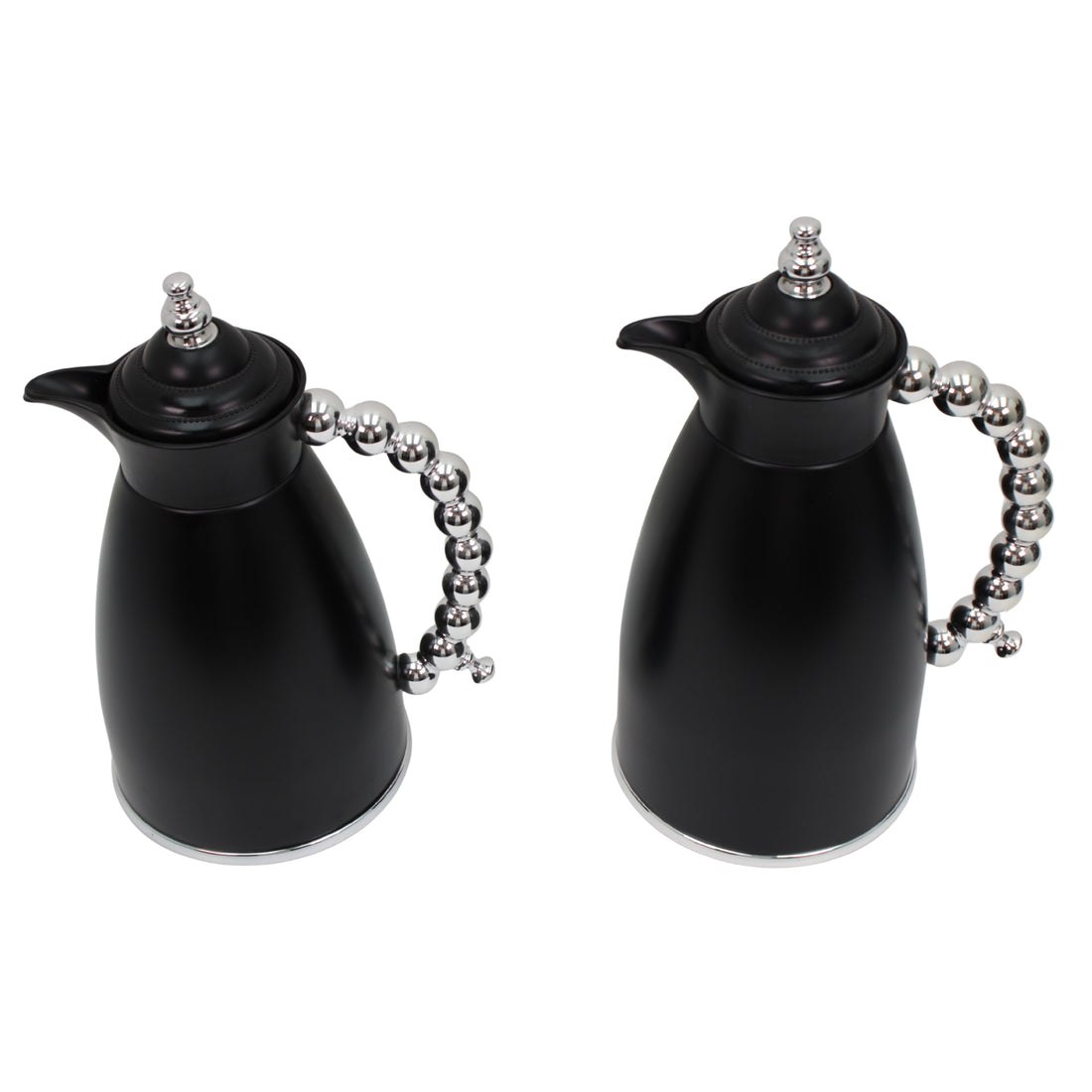 Black Arabic Coffee & Tea Dallah Set with Silver Beaded Handle - 0.7L & 1L (2-Piece Set)